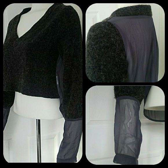 XO Crop Chiffon back V-Neck jumper - Picture 6 of 8